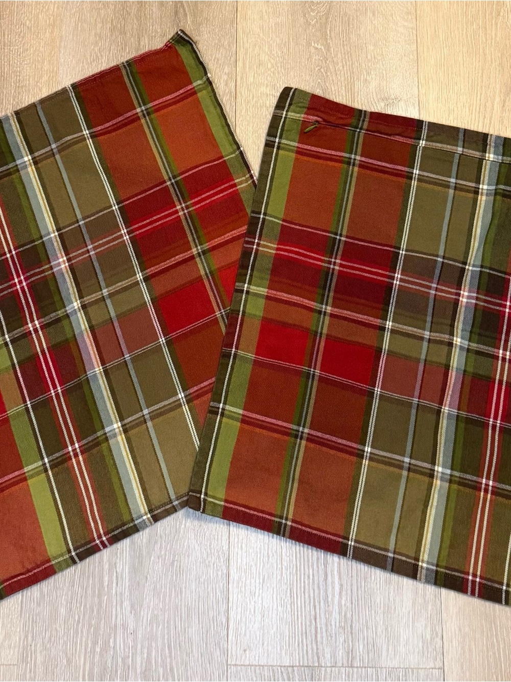 Pottery Barn 20x20 Madras Plaid Pillow Covers - Rust Green fall holiday cotton